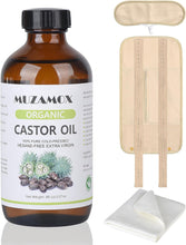 Load image into Gallery viewer, MUZAMOX Castor Oil Organic Cold Pressed Unrefined in Glass Bottle (8fl.oz/237ml), Castor Oil Pack Wrap Organic Cotton for Liver Detox and Organic Flannel Cloth for Castor Oil Packs